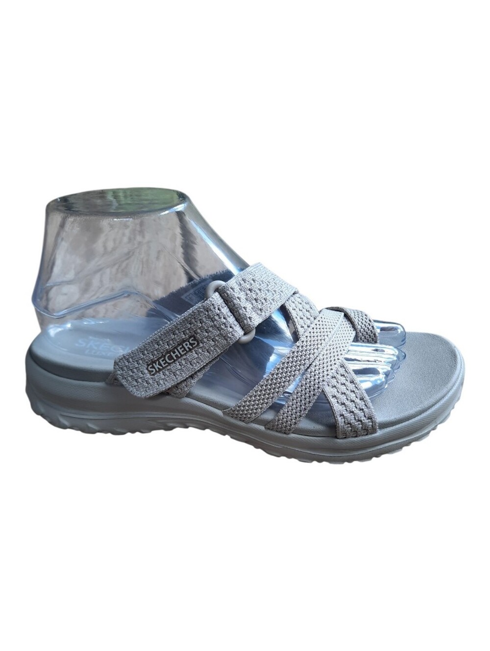 Skechers Luxe Foam Strappy Criss-cross Slide Sandals Taupe Comfort Sole Size 8 - Picture 2 of 15